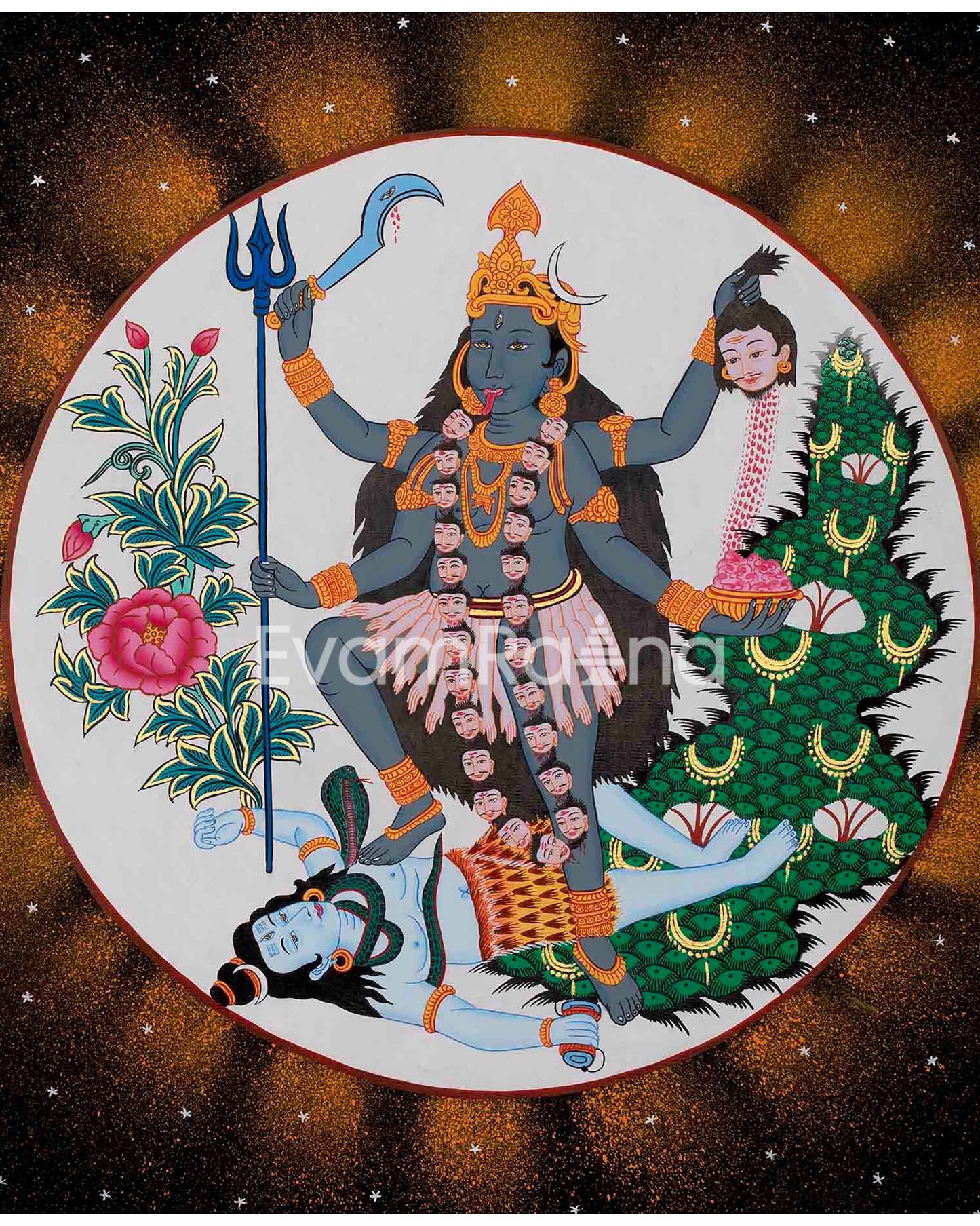 Kali Deity Thangka Painting | Handcrafted Expression of Power and Grace | Original Hand Painted Thangka Art |