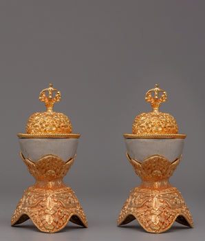 Gold Silver Plated Copper Kapala Set - Pair of Spiritual Artifacts