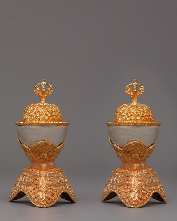 Gold Silver Plated Copper Kapala Set - Pair of Spiritual Artifacts