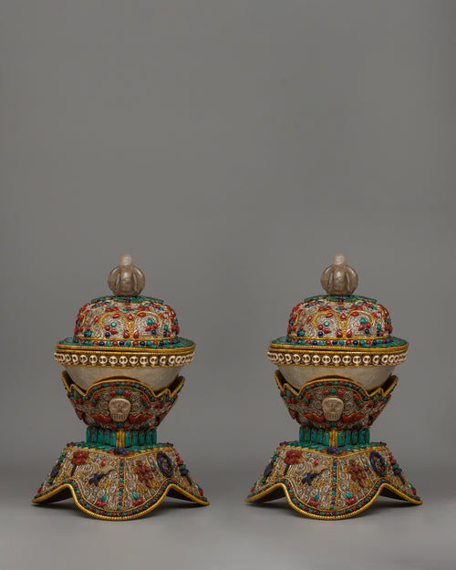Kapala Set for Rituals | Sacred Tibetan Offering Vessel