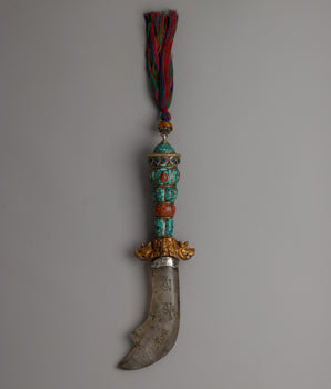 Tibetan Phurba with a Curved Crystal Blade 