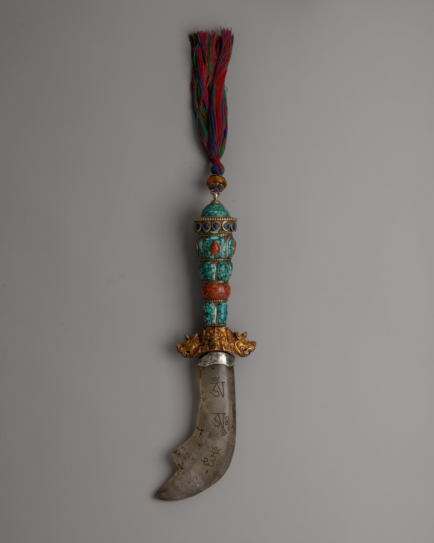 Tibetan Phurba with a Curved Crystal Blade 