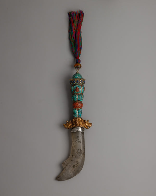 Tibetan Phurba with a Curved Crystal Blade 