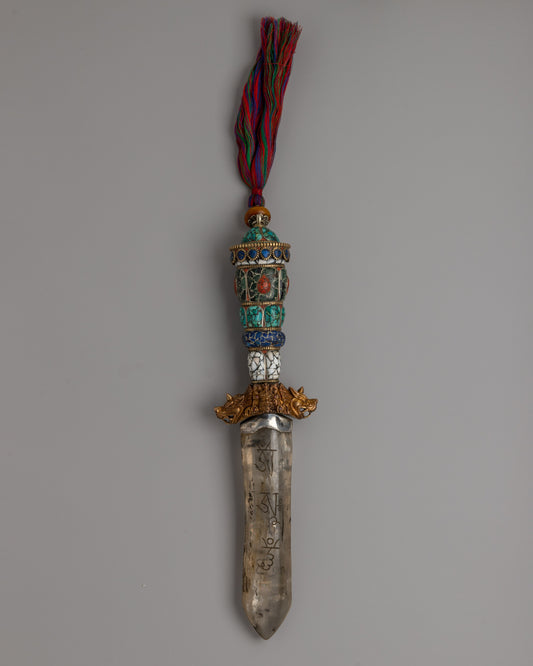 Tibetan Phurba Dagger with Crystal Blade 