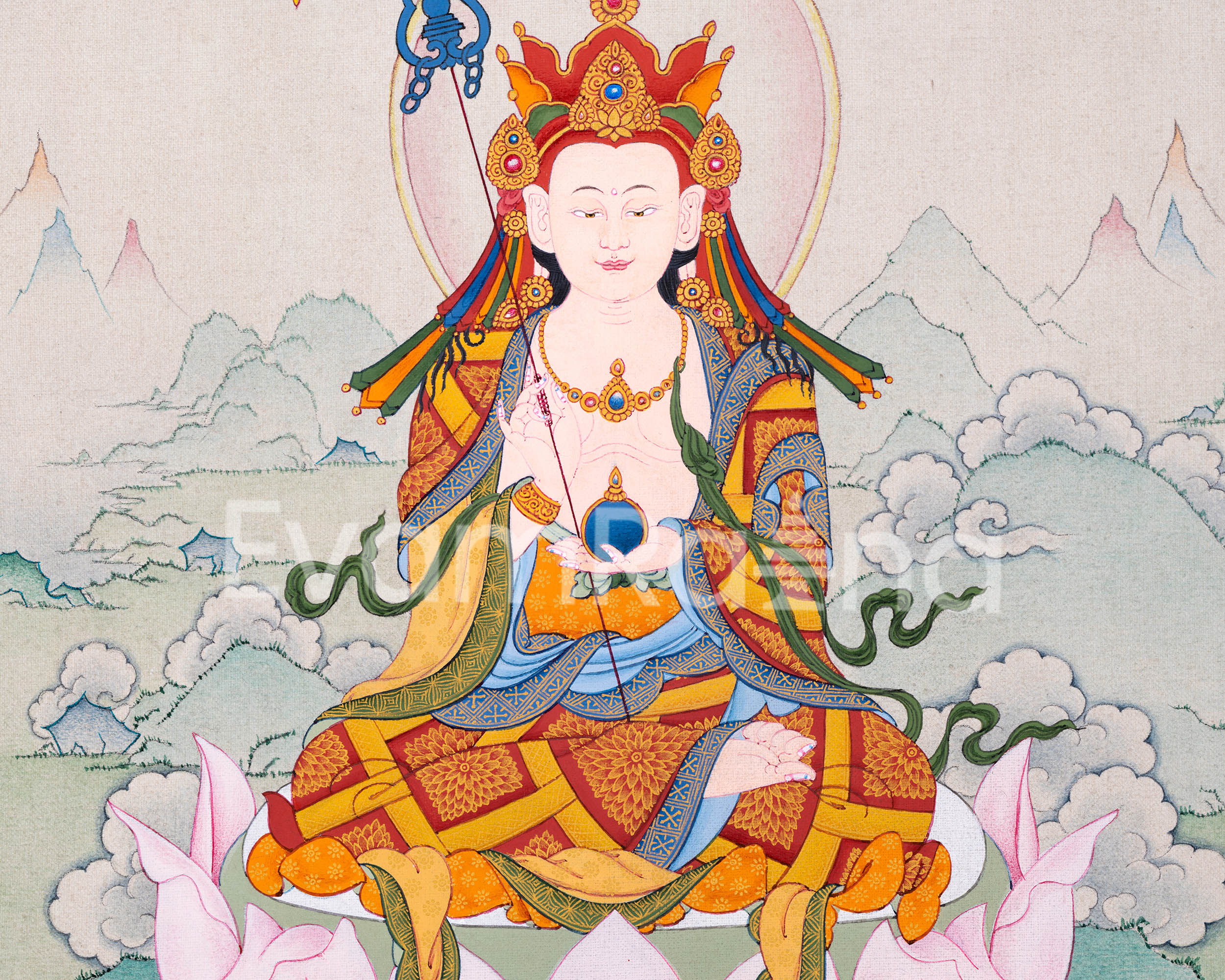 Kshitigarbha Thangka Print | The Guardian of the Earth | Bodhisattva Art Print