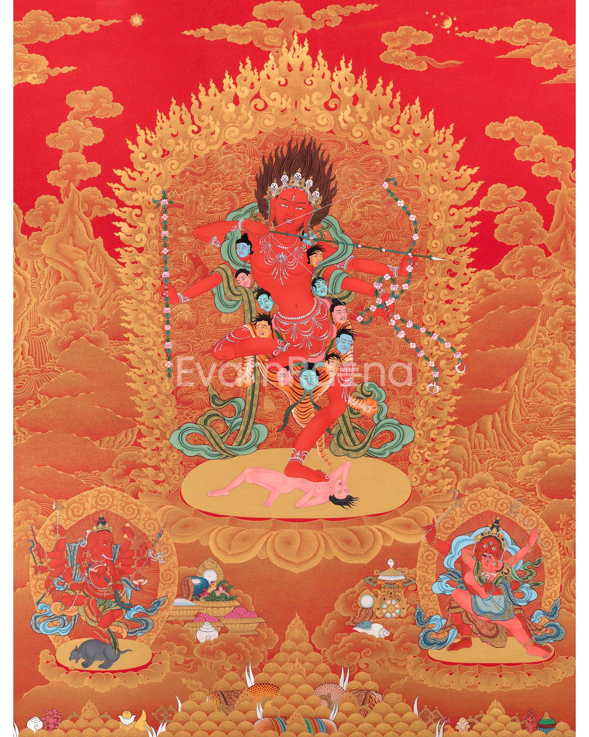 Rare Kurukulla Thangka With Ganesh and Takiraja