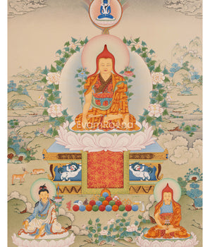 Guru Longchenpa Mantra Thangka With Jigme Lingpa and Vimalamitra | Hand-painted Buddhist Guru Art