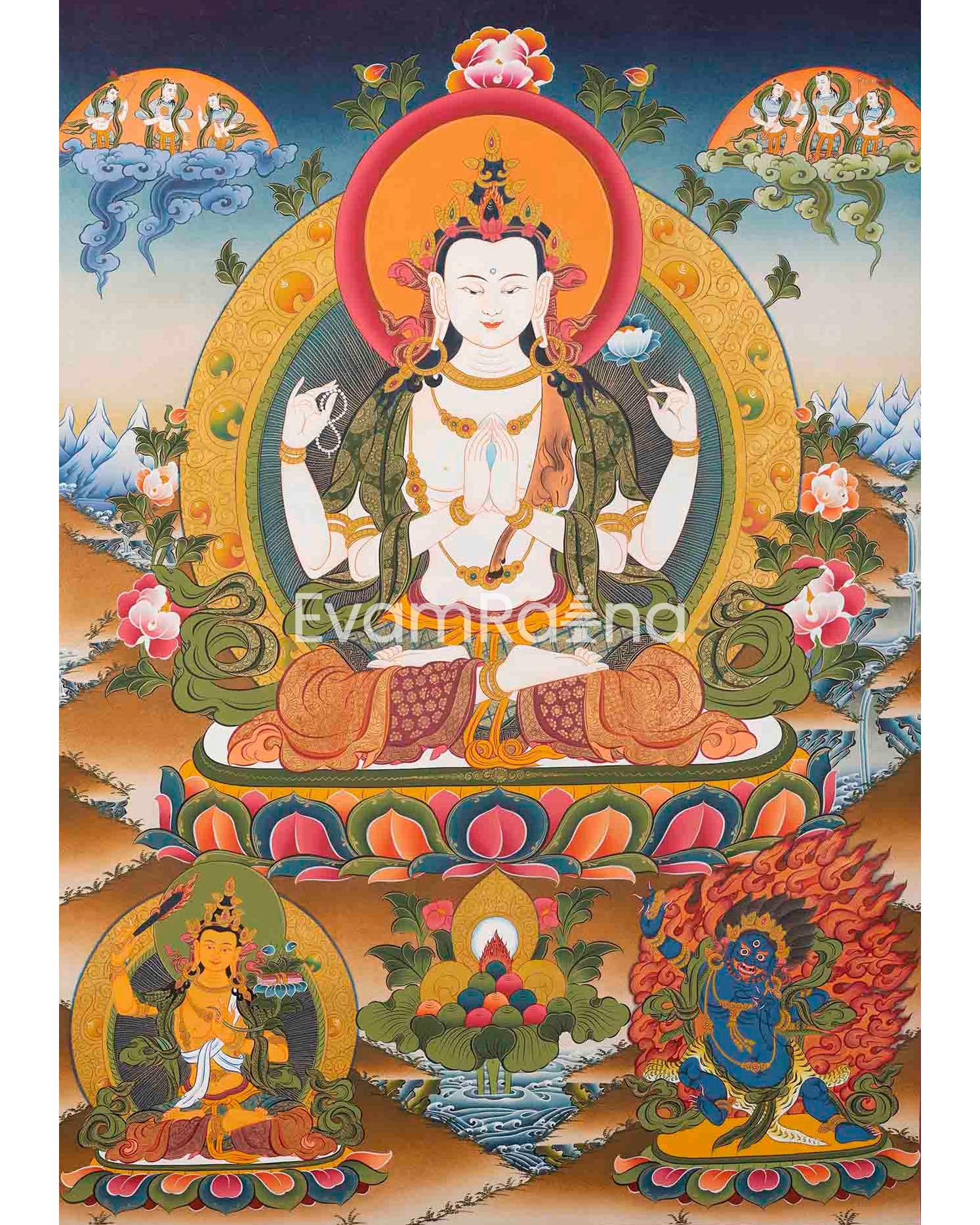 Large Chenrezig Thangka Painting