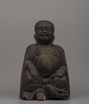 Hand-Carved Wooden Laughing Buddha 