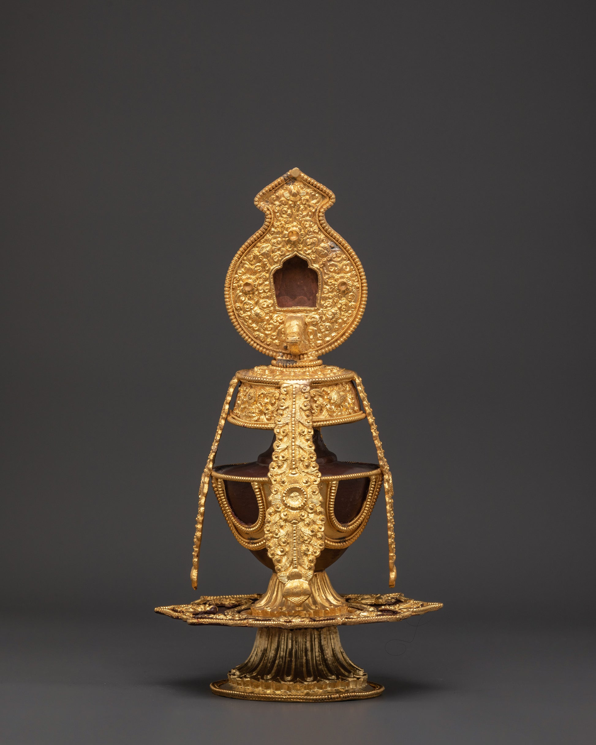 Buddhist Oxidized Copper Life Vase