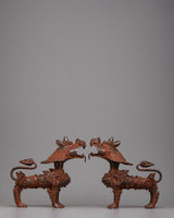 Lion Brass Statue Set