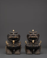 Himalayan Guardian Lion Sculptures Set