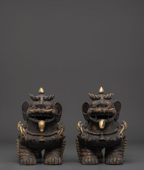 Himalayan Guardian Lion Sculptures Set