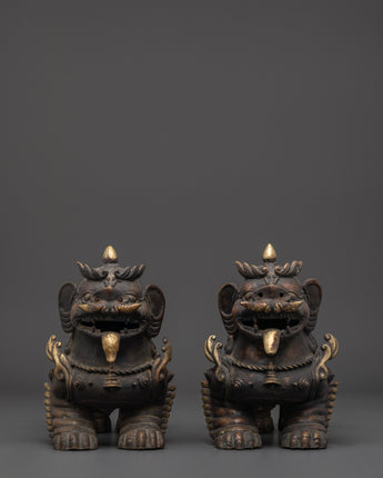 Himalayan Guardian Lion Sculptures Set