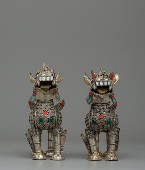 Handcrafted Pair of Lion Statues
