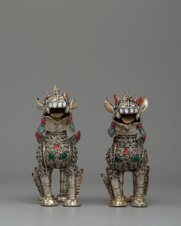 Handcrafted Pair of Lion Statues