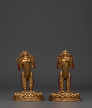 Golden Lion Statues Set