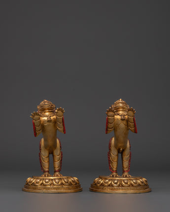 Golden Lion Statues Set