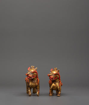 Handcrafted Pair of Tibetan Snow Lion Statues 
