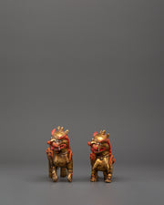 Handcrafted Pair of Tibetan Snow Lion Statues