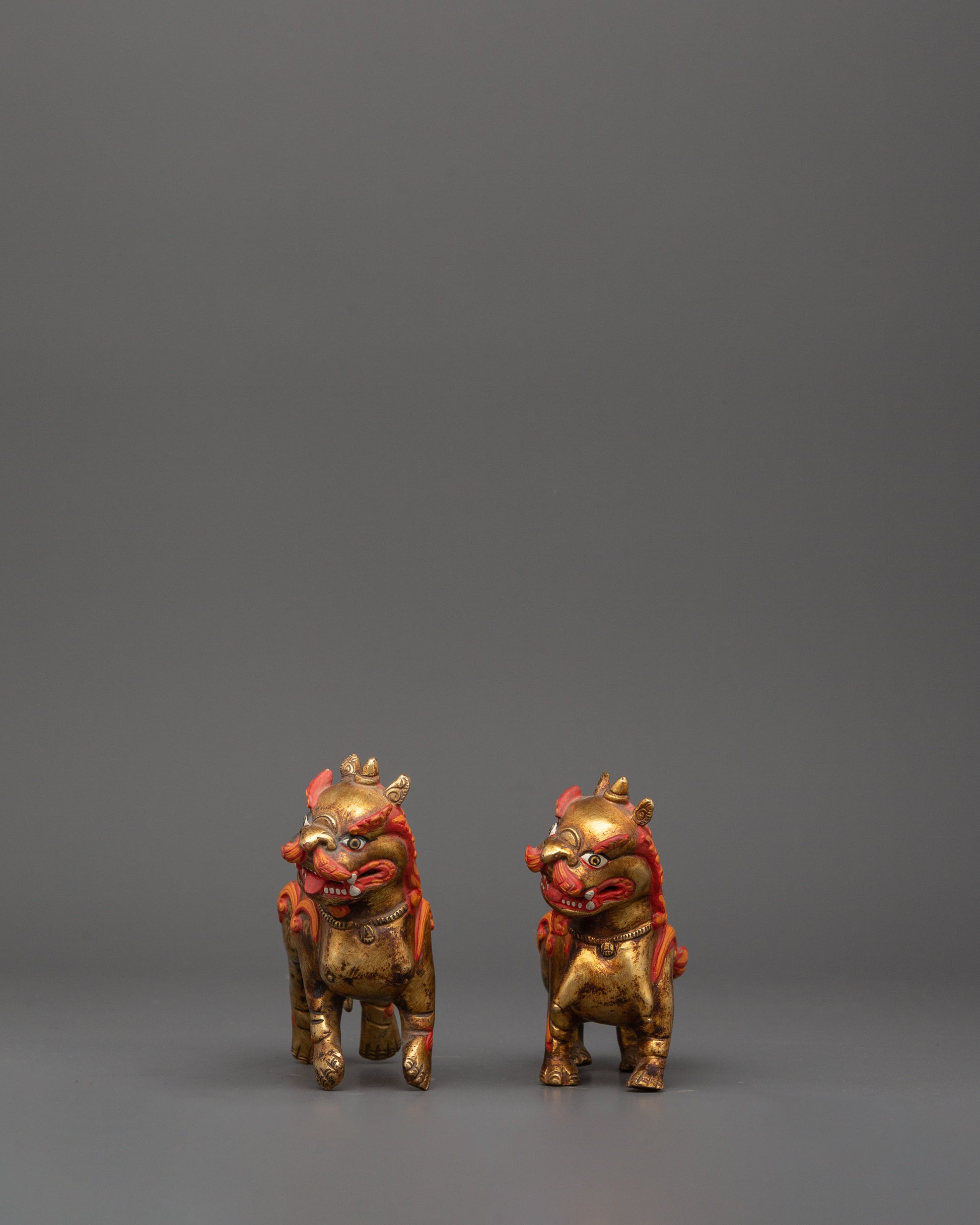 Handcrafted Pair of Tibetan Snow Lion Statues