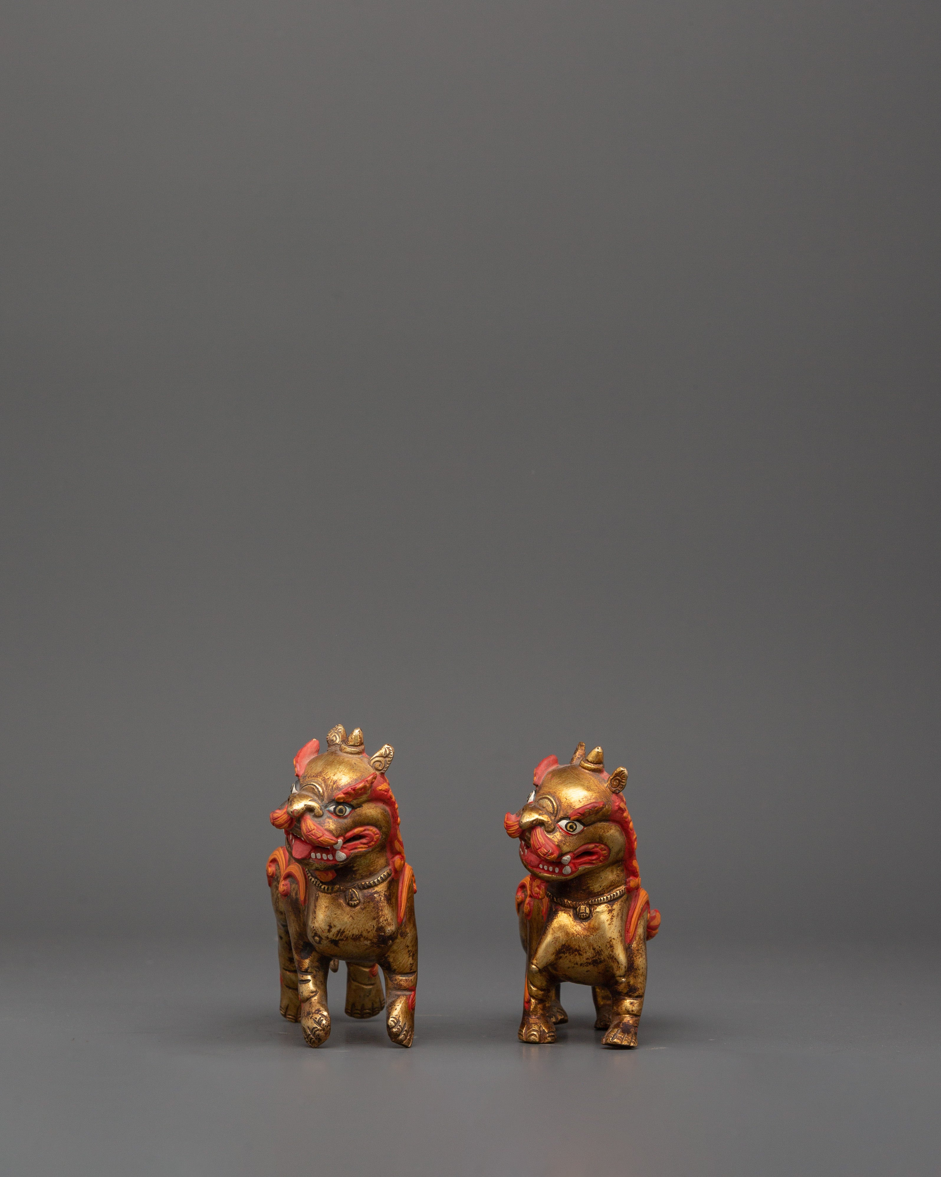 Handcrafted Pair of Tibetan Snow Lion Statues