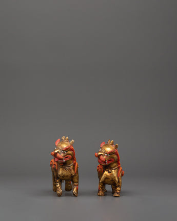 Handcrafted Pair of Tibetan Snow Lion Statues 