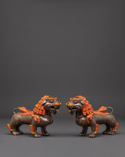 Sacred Oxidized Copper Lion Set | Symbol of Strength and Courage