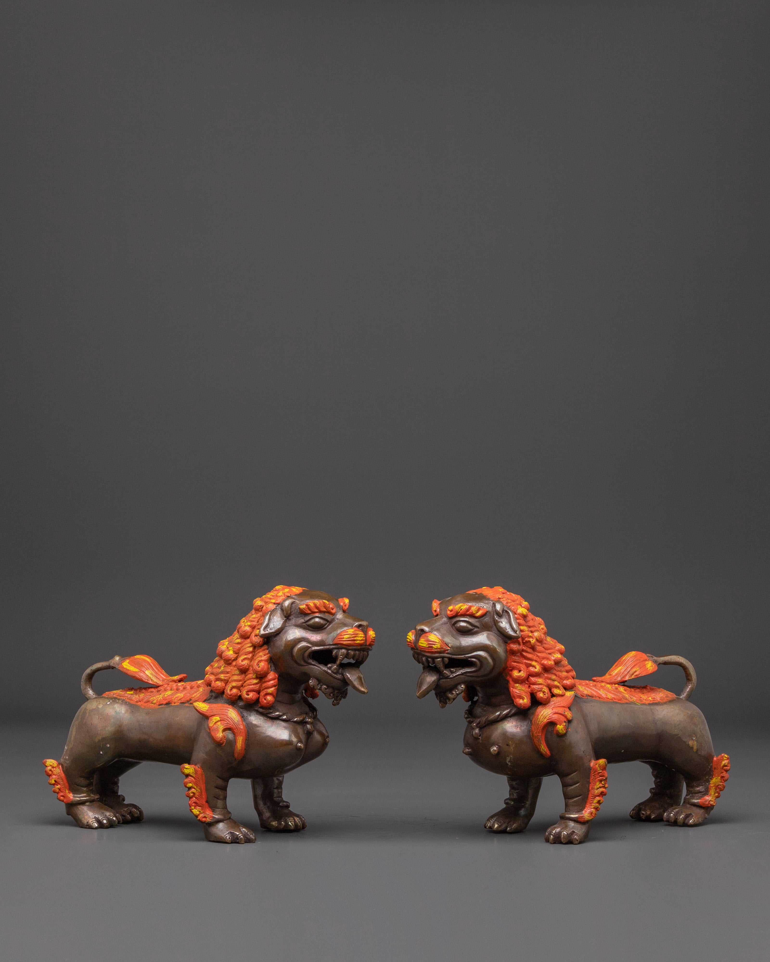 Sacred Oxidized Copper Lion Set | Symbol of Strength and Courage
