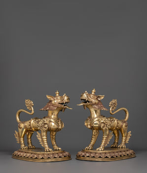 Tibetan Buddhist guardian lions set