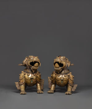 Mythical Lion Statue Set