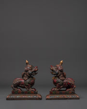 Sacred Copper Lion Statue Set | Spiritual Protection and Strength