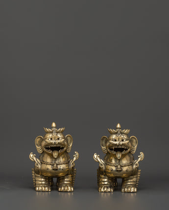Handmade Tibetan Snow Lion Set