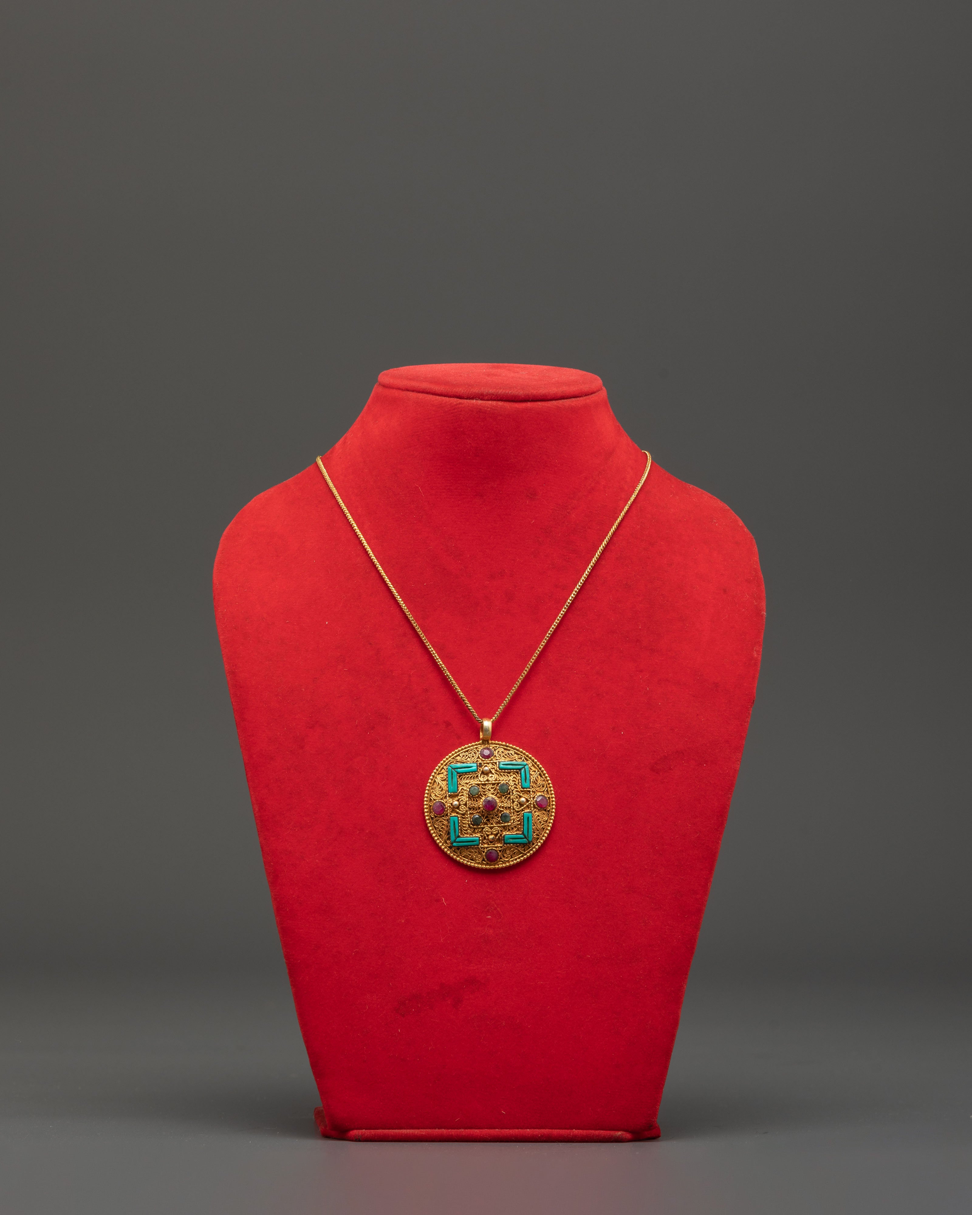 Gold Plated Locket with Turquoise | Elegant Pendant for Protection
