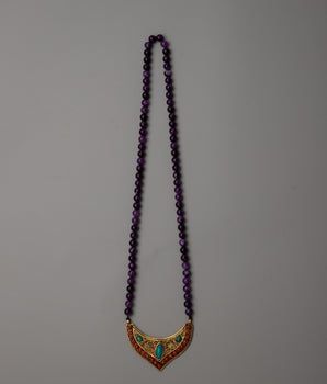 Amethyst Bead Necklace Long