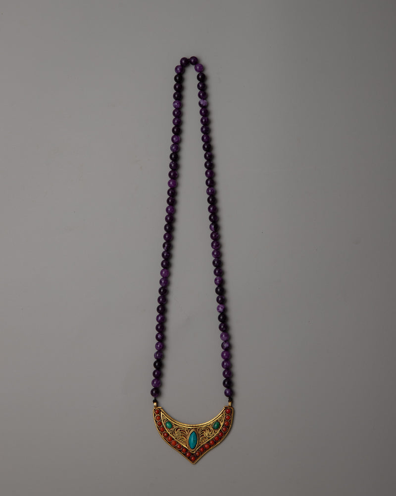 Amethyst Bead Necklace Long