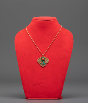 Gold Plated Flower Locket with Coral & Turquoise Stones