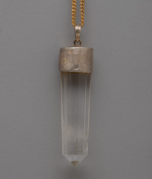 Silver Metal Crystal Pendant | Artisan Crafted Jewelry with Natural Crystal Stone
