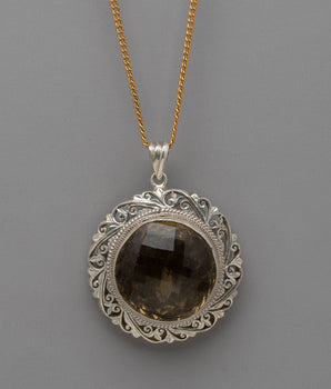 Smoky Quartz Pendant Silver Locket
