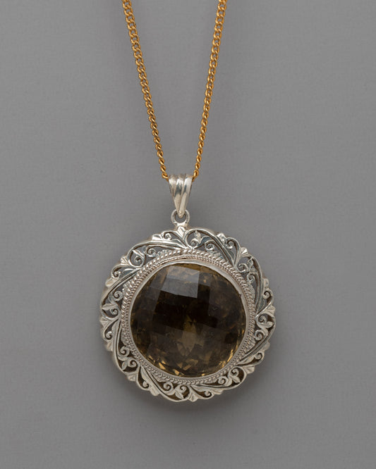 Smoky Quartz Pendant Silver Locket