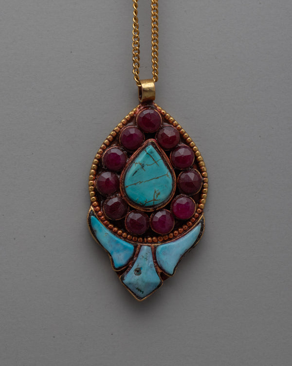 Turquoise, Ruby Gemstone Pendant