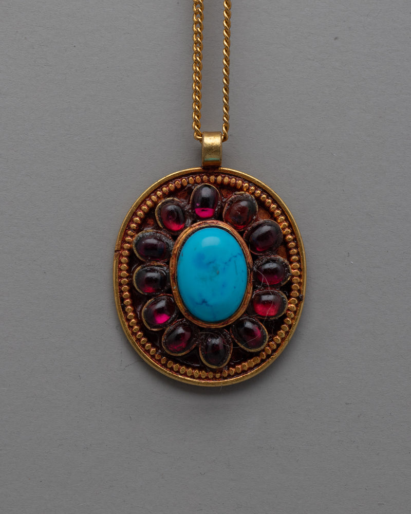 turquoise and garnet locket