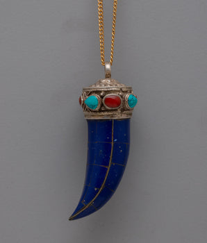 Lapis Lazuli Claw Pendant | Hand-carved Gemstone Bohemian Jewelry