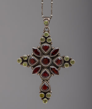 Silver Garnet Locket with Peridot