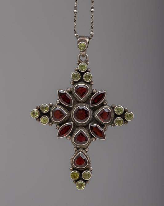 Silver Garnet Locket with Peridot