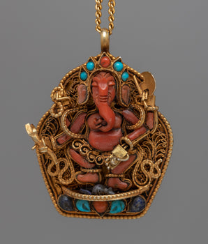 Coral Stone Ganesh Locket