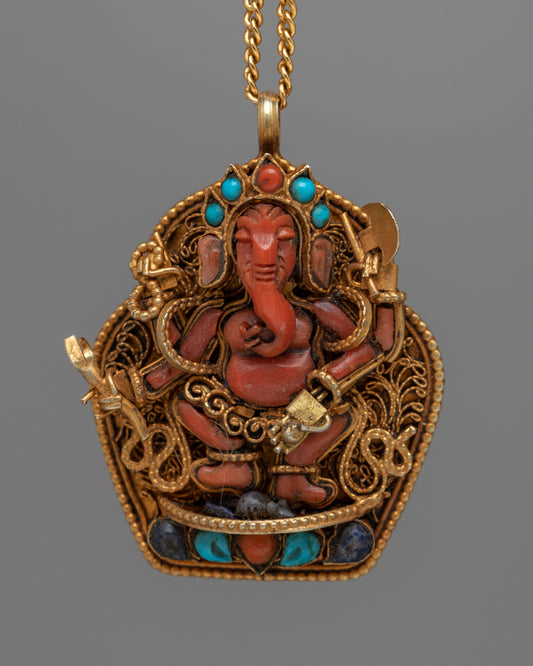 Coral Stone Ganesh Locket