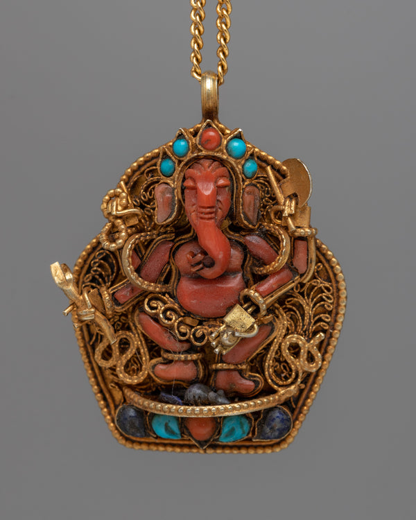 Coral Stone Ganesh Locket