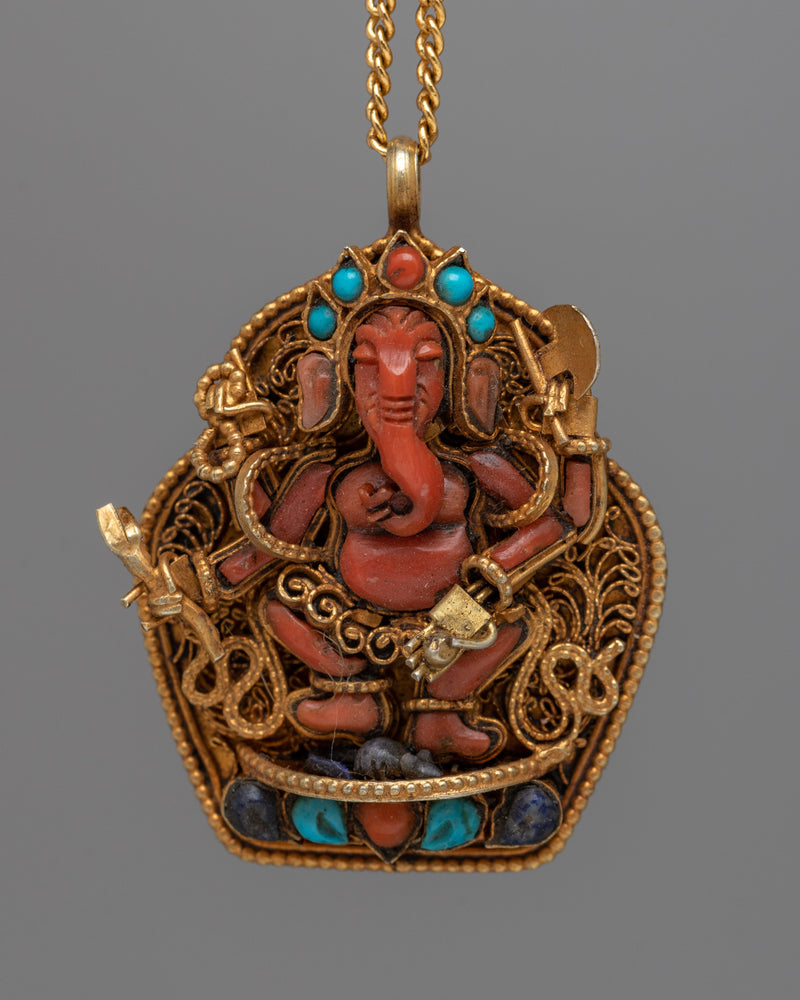 Coral Stone Ganesh Locket