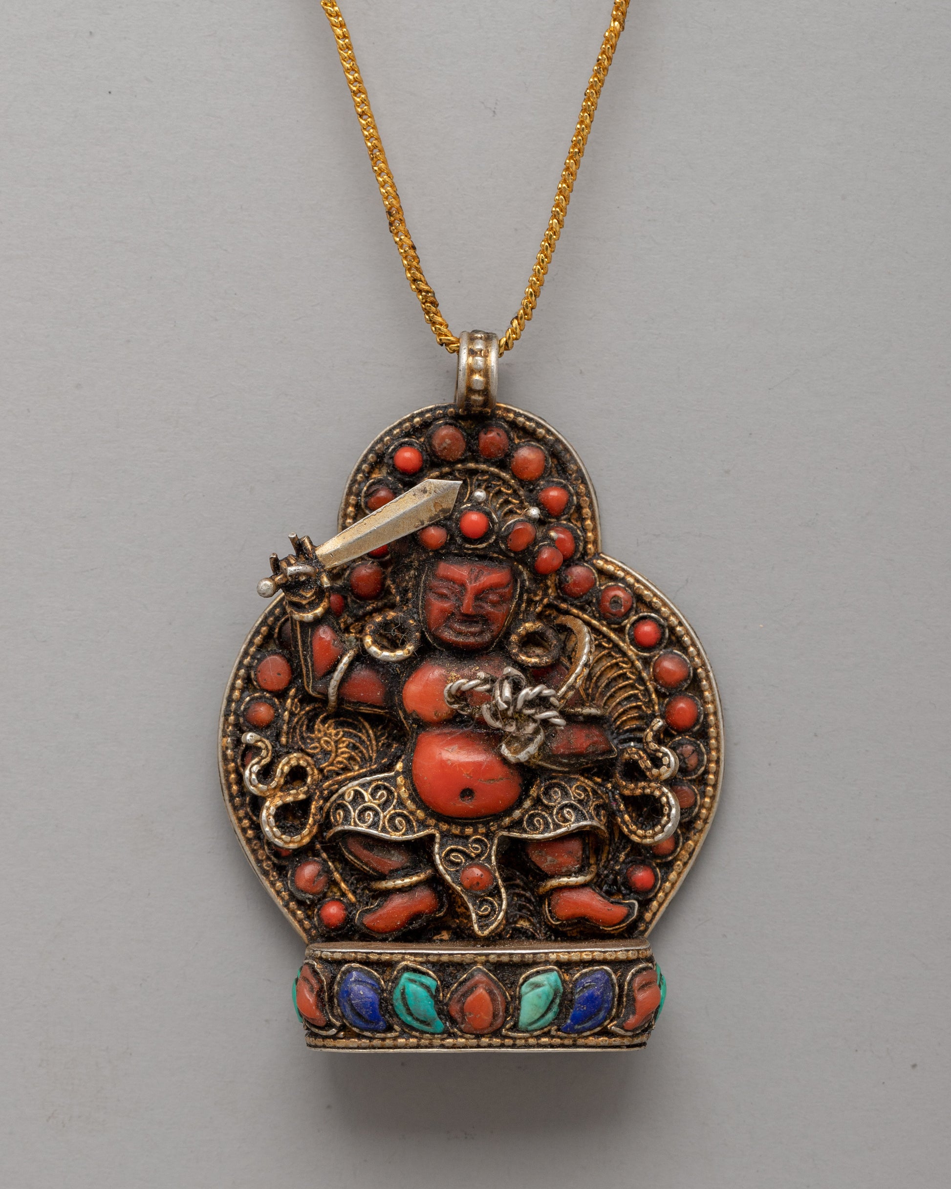 Gold-Plated Pendant with Coral & Turquoise